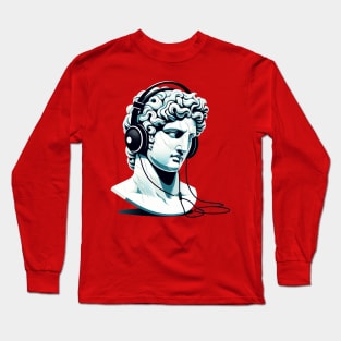 Greek/Roman Marble Statue Bust Wearing Headphones Long Sleeve T-Shirt